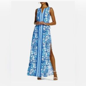 Lilly Pulitzer Donna Maxi Romper Succulent Blue Popup Coronado Crab Size 10